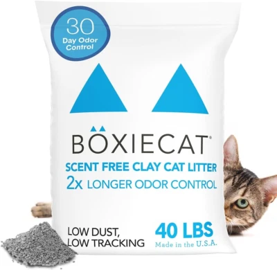Boxie® Unscented 30 Day Natural Odor Control Cat Litter, 40Lb Clumping Clay Kitt