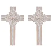 2x LVD MDF Cross Vintage Fleur Home/Room Lounge Decor Display 22x40cm Natural