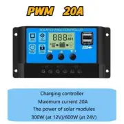 20A Solar Charge Controller 12V/24V PWM with Adjustable LCD Display Time