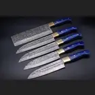 Handmade Damascus Chef Knife Set of 5Pcs with Pakka Wood handle