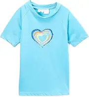 [Kanu Surf] Girls' Karlie Rash Guard UPF 50+ Sun Protection Short Sleeve Swim Shirt, Candy Aqua, 6