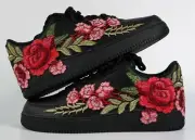 Nike Air Force 1 Custom Sneakers Shoes "Black Floral Red Rose" Mens Womens Kids