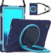 for Samsung Galaxy Tab A7 Case 10.4 Inch (SM-T500/T505/T507) Shockproof Kids Case,360 Degree Rotating Handle Stand Bracket Heavy Duty Rugged Cover,[Kickstand] [Shoulder Strap],NavyBlue+Blue