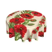Red Flower Round Tablecloth Desk Cloth Washable Table Cover for Kitchen Party...