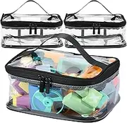 3 Pcs Toy Storage Bags Clear PVC Toy Organizing Bags with Zipper and Handle Reusable Board Game Storage Waterproof Toy Storage Organizer for Building Blocks Toys Books (Black)
