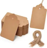 100 Pack Kraft Paper Gift Tags with String 1.7"x2.8" Brown Hang Tags for Crafts