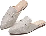 [Tilocow] Flat Mules for Women Closed Pointed Toe Backless Mule Fashion Comfortable Slides Mules Shoes Ladies Slip-on Loafers