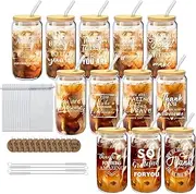 12 Set Thank You Gifts Employee Appreciation Gifts Bulk, 16 oz Glass Cups with Lids Straws Brushes and Gift Cards for Staff Coworker Friends Teacher Nurse