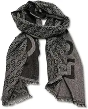 [Liu Jo] Jean Jacquard Stole with Fringe and Pink Berry Logo, Black - 22222, One size