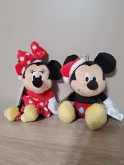 Disney Baby Mickey/Minnie Mouse Santa Hat 8" Christmas Rattle Plush Stuffed Toy