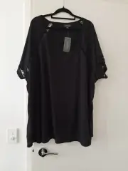 BNWT Autograph Womens Black Ladder Trim Short Sleeve Top Plus Size XXL