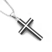 Steel Black Surround & Steel Centre Cross Pendant