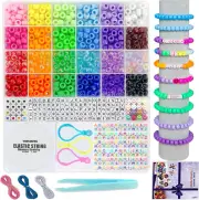 24-Color Pony Bead Bracelet Making Kit - 1000+ Beads, Elastic String, DIY Craft