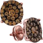 10k Rose Gold Brown Diamond Circle Cluster Earrings 1 Cttw