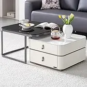 EKDJSN Nesting Coffee Table Set, Center Table with Four-Drawer Dustproof Storage Space, Rounded Corner Stacking Side Tables Design, Easy Assembly, for Small Space
