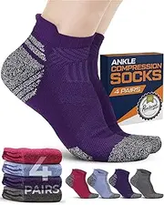 [Pembrook] Ankle Compression Socks for Women & Men - 4 Pairs | Sports Running Compression Socks | Athletic Ankle Support Socks