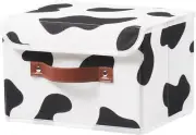 Storage Bin with Lid Cow Print Cute Fabric Storage Basket Box with Faux Leather