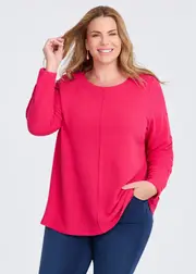 [Virtuelle] Taking Shape French Rib Button Detail Top Size 20 in Radiant Raspberry, Viscose - Plus Size Women's Clothing Radiant Raspberry