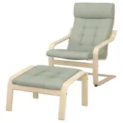 POÄNG armchair and footstool, birch veneer/Gunnared light green