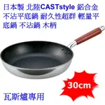 [30CM]日本製 北陸CASTSTYLE 鋁合金不沾平底鍋 耐久性超群 輕量平底鍋 木柄