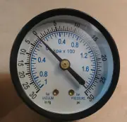 30 in. Hg Vacuum to 30 PSI Vacuum Gauge, 2" Face, 1/8" NPT Back Connection