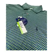 TailorByrd Golf Polo Shirt Men's Size M Blue Green AOP Short Sleeve NWT