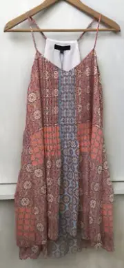 Sanctuary High Low Bohemian Patchwork Orange Pink Blue Tunic Dress Sz Small NWT