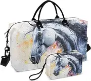 [ZRYSMY] Cool Horse Head Watercolor Duffel Bag for Traveling, Travel Bag Gym Bag, with Multiple Interior Pockets Shoulder Weekender Bag for Women Men with Toiletry Bag 20.5L x 1.9W x 13.8H
