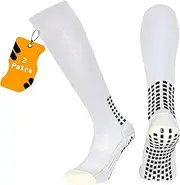 [Generic] Knee High Grip Socks for Soccer, Football, Rugby Athletes – Non Slip Sports Socks for Men's Training - 2 Pairs White Compression Socks Men