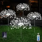 Solar Garden Lights Outdoor, 4 Pack Firework Lights 120 LED Waterproof Garden Fireworks lamp Decorative String Lights 8 Modes with Remote DIY Outdoor Decor for Pathway Walkway Yard(Cool White)