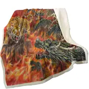 Cool Fantasy Art Dragon vs Tiger in Fire Throw Blanket
