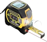 Domary 3in1 Laser Rangefinder 5m Tape Measure Ruler LCD Display with Backlight Distance Meter Building Measurement Device Area Volumes Surveying Equipment Yellow