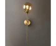 Retro Industrial Wall Lamps, Led Indoor Wall Lamps, E14 Gold Bedside Lamps, Amber Glass Ball Wall Lamps