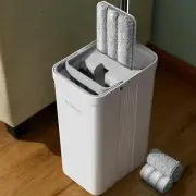 Mop and Bucket with Wringer Set for Home, White Flat Squeeze Mop Bucket Set