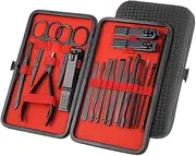 18Pcs Manicure Set - Professional Nail Clippers Kit, Stainless Steel Nail Care Tools, Portable Manicure Pedicure Set with PU Leather Case, Personal Care Kit for Travel & Home Use (Black & Red)