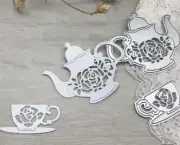 Vintage Tea Cup Teapot Die Cut Card Tag Making Scrapbook Teacups Coffee Saucer