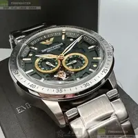 在飛比找森森購物網優惠-ARMANI手錶, 男錶 44mm 銀圓形精鋼錶殼 墨綠色機