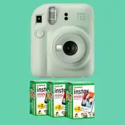 Fuji Film Instax Mini 12 Camera + FILM (60 SHOTS) Green Instant Polaroid Selfie