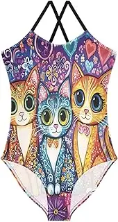 [RPLIFE] Cats Big Eyes Toddler Swimwear, Beach Swim Suits Kids, Girls Athletic Swimsuit