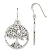 Sterling Silver Tree of Life Dangle Earrings 1.54"