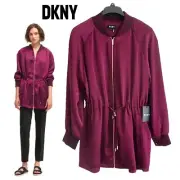 DKNY NEW Elongated Velour Peplum Collarless Drawstring Aglets Jacket M