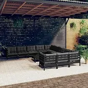 12 Piece Garden Lounge Set with Cushions Black Pinewood Patio Bar Sets