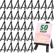 PerKoop 50 Packs 5 Inch Mini Wood Display Easel Small Black Wood Display Easel Artist Wooden Easel Stand Canvas Holder Tabletop Holder Stand for Event Signs Small Canvas Business Cards Wedding Photos
