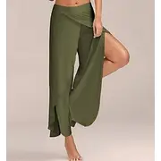 Women's Wide Leg Pants Trousers Baggy Pants Boho Full Length Mid Waist Solid Color Plain Solid Colored Baggy Soft Daily Going out ArmyGreen Black White Autumn