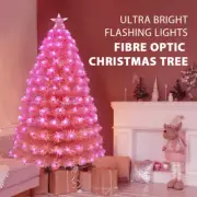 Pink Christmas Fibre Optic Tree with Star LED Lights 8 Modes 90/150CM 3/5 ft
