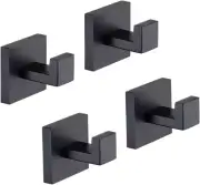 TASTOS Bath Towel Hooks Matte Black, 4 Pack Stainless Steel Robe Coat and Clothe