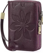 GOIACII Women's Wallet Double Zip Around Credit Card Holder Ladies Wallet Rfid Blocking Wristlet Purse Medium Size Leather