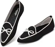 [Frank Mully] Loafer Flats for Women, Casual Knitted Fabric Shoes, Washable Lace-Up Shoes with Pointed Toe, Comfortable Ballet Style Shoes for, Black6086, 9.5 AU