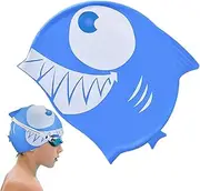 Kids Swim Caps - Shark Pool Hat - Silicone Cartoon Animal Protection Fun Caps for Kids Girls Boys Aged Over 3 for Long Hair Short Hair