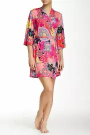 Josie NATORI Pink Multi Hollywood Boho Wrap/Robe Size S****NWT*****$68*****